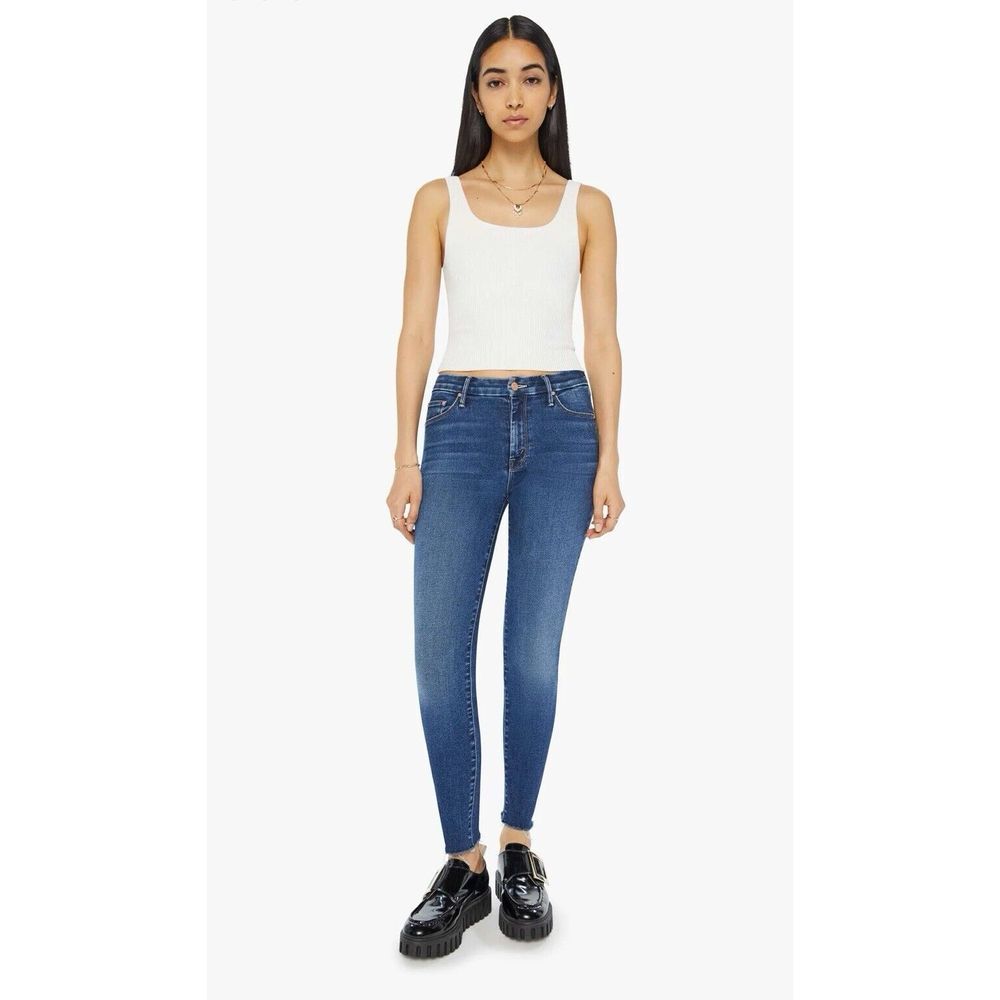 Mother Denim Looker Ankle Step Fray Skinny Jean Light Wash Raw Hem Frayed SZ‎ 25